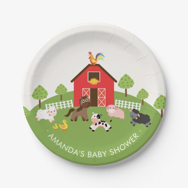 Barnyard Farm Animals Baby Shower 7" Plättchen Pappteller (Vorderseite)