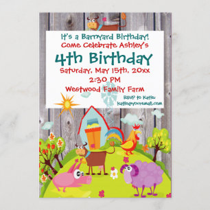 Barnyard Farm Animals Barnwood Birthday Einladung