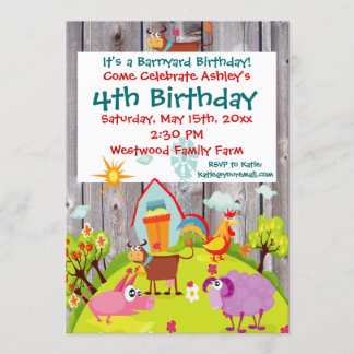 Barnyard Farm Animals Barnwood Birthday Einladung