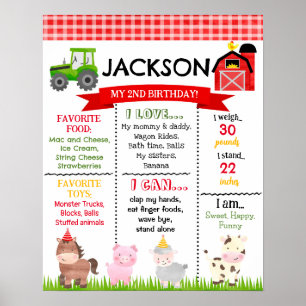 Barnyard Farm Animals Birthday Milestone Sign boy Poster