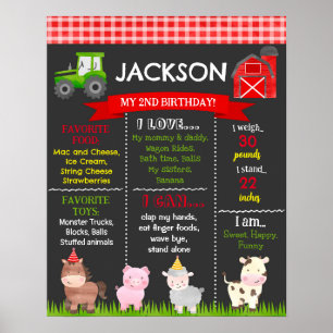 Barnyard Farm Animals Birthday Milestone Sign boy Poster