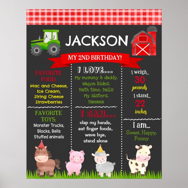 Barnyard Farm Animals Birthday Milestone Sign boy Poster (Vorne)