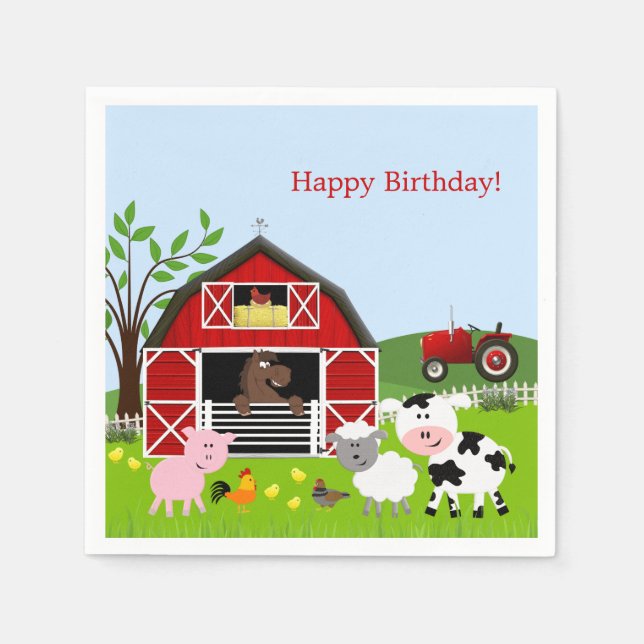 Barnyard Farm Animals Geburtstagspapier Napkins Serviette (Vorderseite)