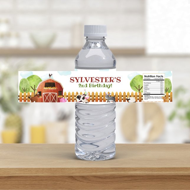 Barnyard Farm Animals Geburtstagsparty Wasserflaschenetikett (Von Creator hochgeladen)
