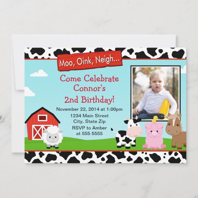 Barnyard Farm Birthday Einladung 12x18 Foto-Karte (Vorderseite)