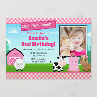 Barnyard Farm Birthday Girl Einladung Pink