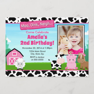 Barnyard Farm Birthday Girl Einladung Pink