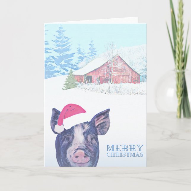 Barnyard Farm Pig Weihnachtskarte Frohe Weihnachte Karte (Vorderseite)