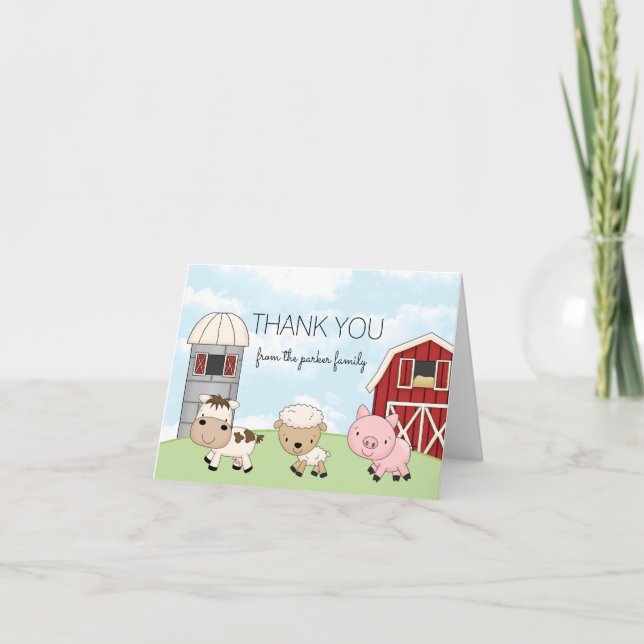Barnyard Farm Thank You Note Card │ Folded Dankeskarte (Vorderseite)
