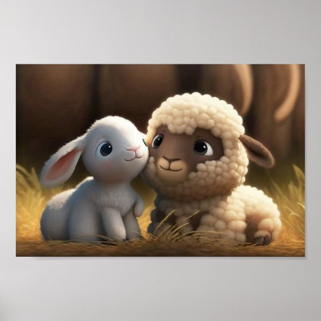 Barnyard Friends Series - Niedlich Bunny und Lamb Poster (Vorne)