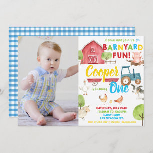 Barnyard Fun Boy Birthday Party Farm Animals Foto Einladung
