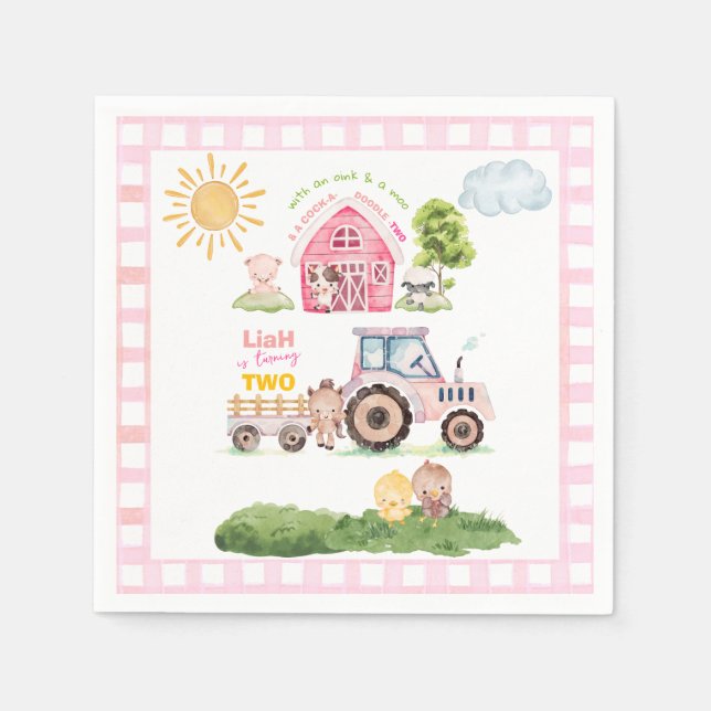 Barnyard Fun Pink 2nd Birthday  Serviette (Vorderseite)