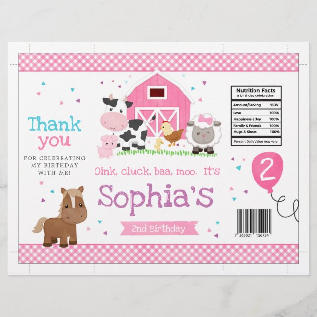 Barnyard Girl Birthday Party Chip Bag Wrapper Flyer (Vorne)