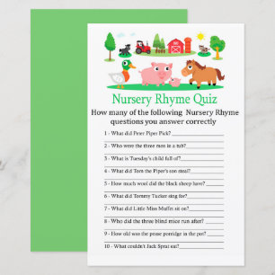 Barnyard Kinderzimmer Rhyme Quiz Kinderduschspiel