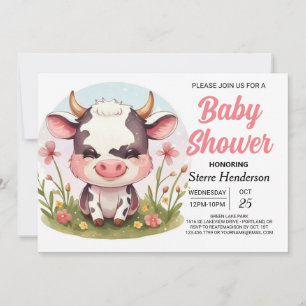 Barnyard Pastel Modern Cow Baby Dusche Einladung