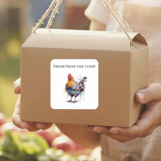 Barnyard Splendor: Wasserfarbenhen, benutzerdefini Quadratischer Aufkleber (Von Creator hochgeladen)