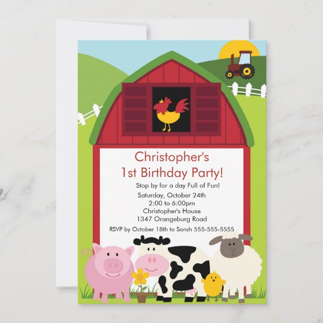 Barnyard-Tierspaß-Geburtstags-Party Einladung (Vorderseite)