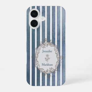 Barock Blaugraue Wasserfarbe Streifen iPhone 16 Hülle