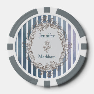 Barock Blaugraue Wasserfarbe Streifen Pokerchips