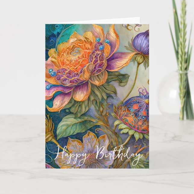 Barock-Blumen-Geburtstag Karte (Vorderseite)