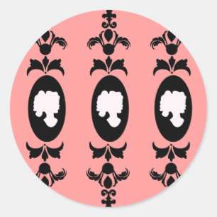 Barock Damask Cameo Runder Aufkleber