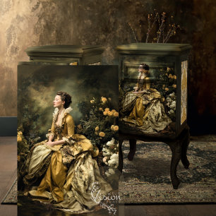 Barock-Dame Gold-Ballkleid melancholisches Blumenp Seidenpapier