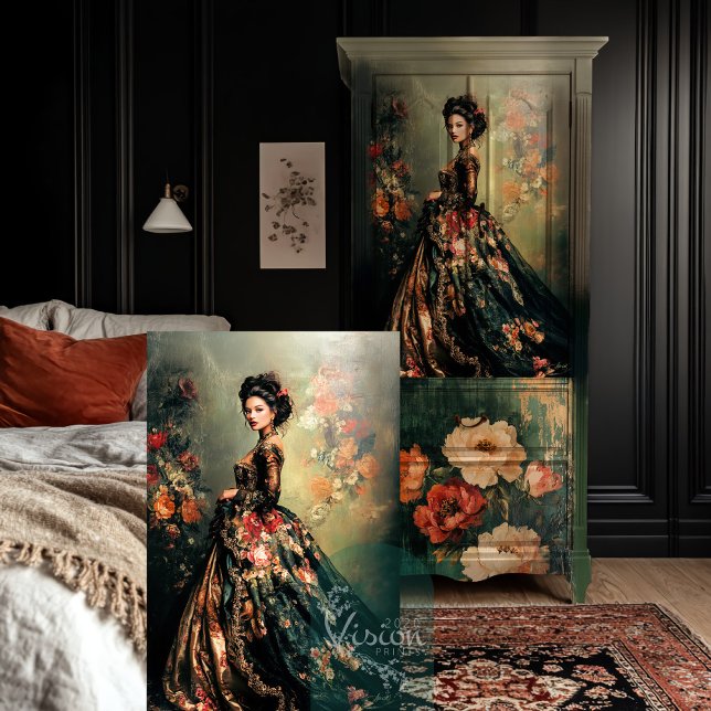 Barock Dark Moody Rokoko Portrait Art Seidenpapier (Baroque, Dark Moody Romantic, Rococo, Portrait, Brocade Decoupage Tissue Paper.)