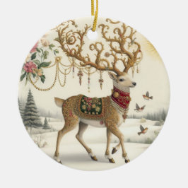 Barock Elegante: Rentier im Schnee Keramik Ornament