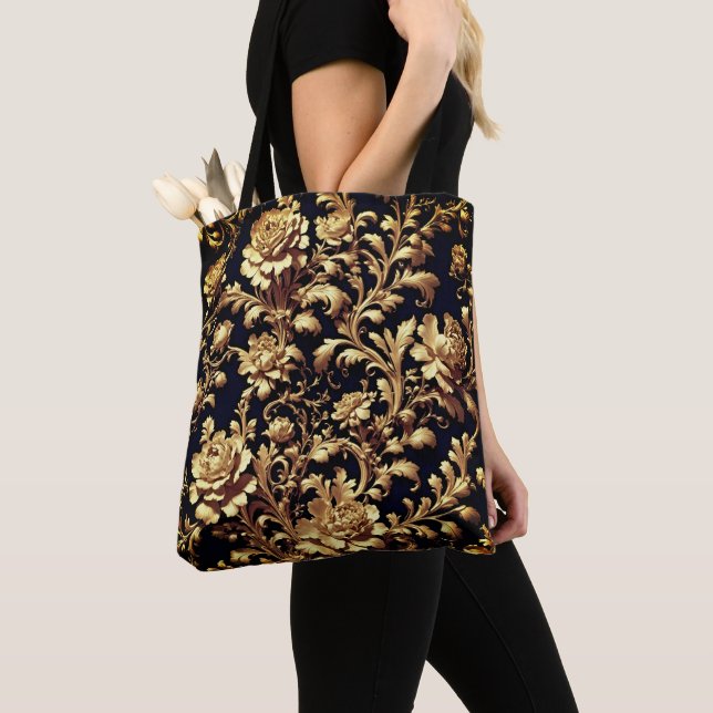 Barock Elegante: Schwarze & goldene Flora Tasche (Von Nahem)