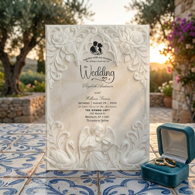 Barock Engel & Schwäne Vintage Creme Hochzeit Einladung (Von Creator hochgeladen)