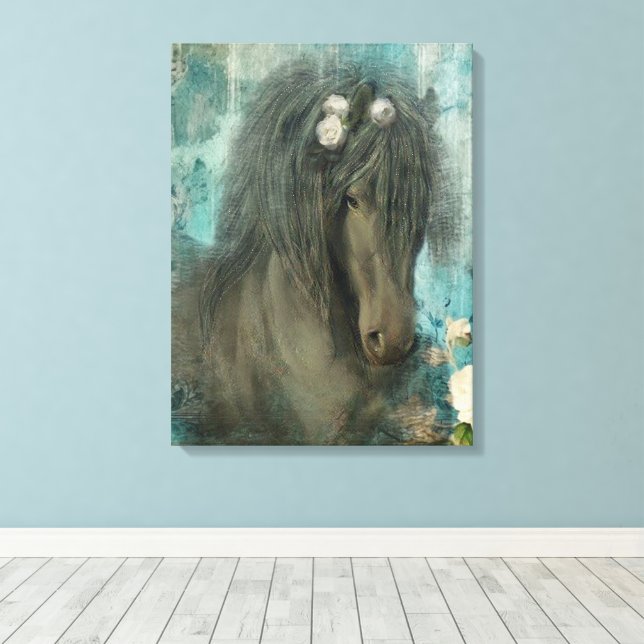 Barock Friesian - Wrapped Canvas Leinwanddruck (Insitu (Holzboden))