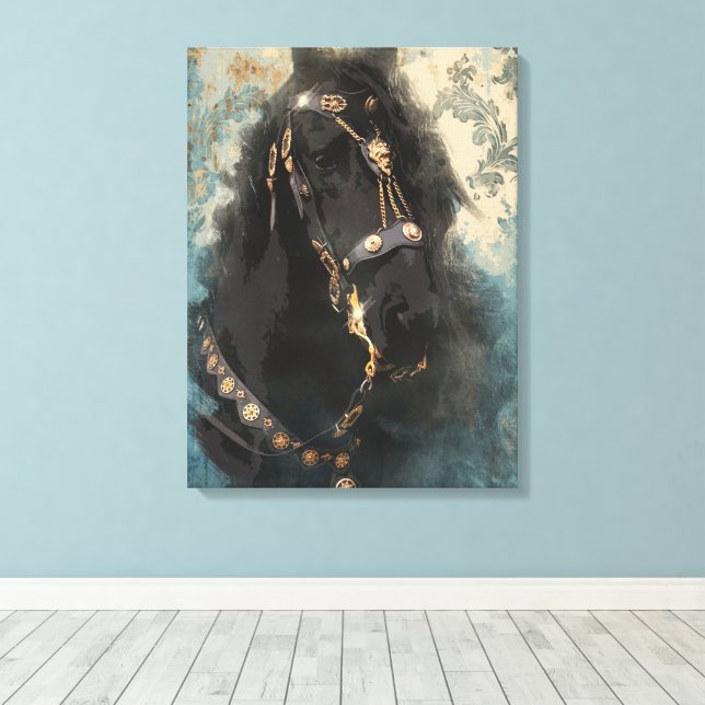 Barock Friesian - Wrapped Canvas Leinwanddruck (Insitu (Holzboden))