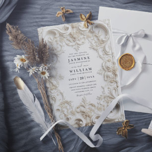 Barock geprägte Vintage-elegante QR-Code-Hochzeit Einladung