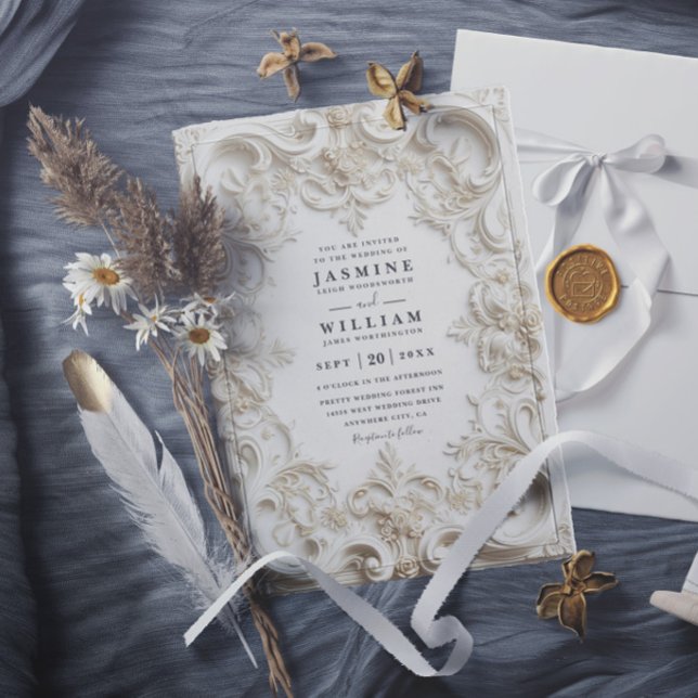 Barock geprägte Vintage-elegante QR-Code-Hochzeit Einladung (Von Creator hochgeladen)