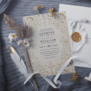 Barock geprägte Vintage-elegante QR-Code-Hochzeit Einladung