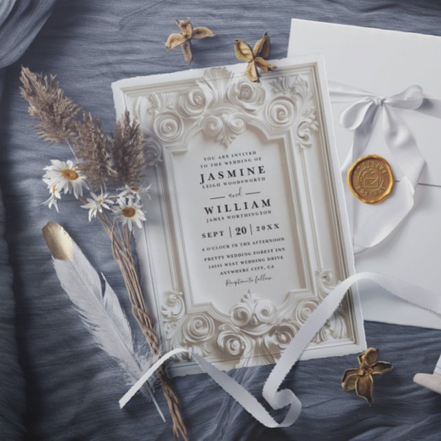 Barock geprägte Vintage-elegante QR-Code-Hochzeit Einladung (Von Creator hochgeladen)