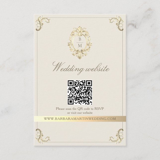 Barock Gold QR Code Hochzeit Begleitkarte (Vorderseite)