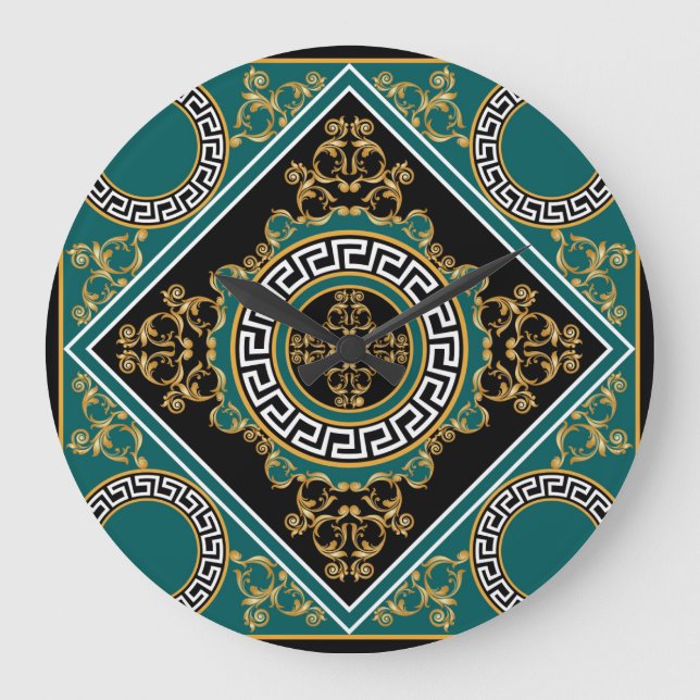 Barock Gold: Schwarze Eleganz Große Wanduhr (Vorderseite)