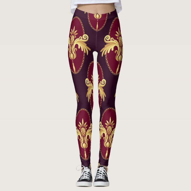Barock Gold Sconce Magenta Muster Leggings (Vorderseite)