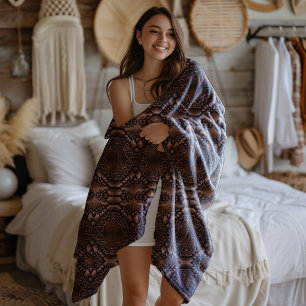 Barock-Imitate Leather Brown Pattern Fleecedecke