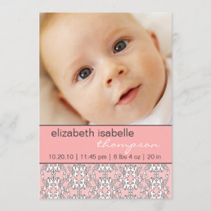 Barock in der rosa Baby-Mädchen-Foto-Mitteilung Ankündigung