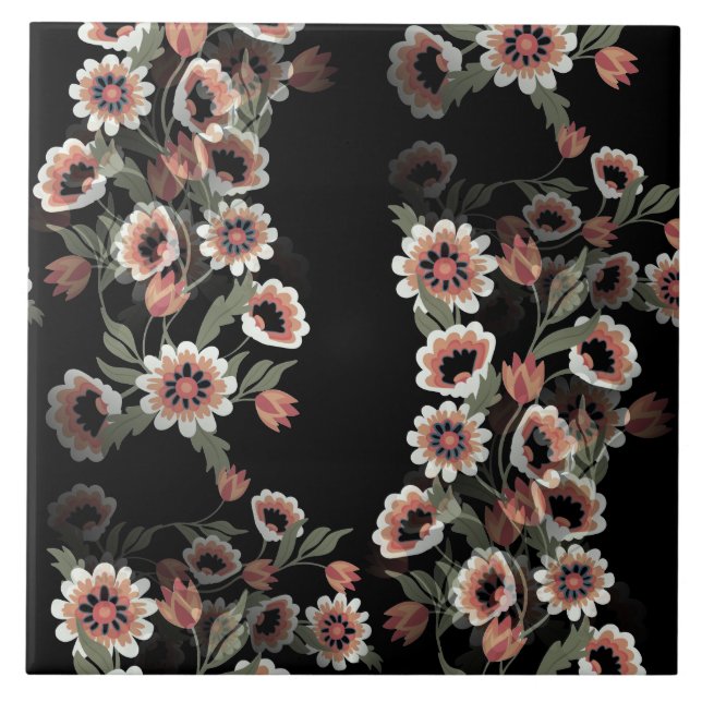 Barock Inspiriert Botanische Weichpinke und Grüntö Fliese (Vorderseite)