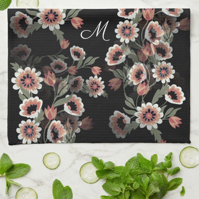 Barock Inspiriert Botanische Weichpinke und Grüntö Geschirrtuch (Gefaltet)