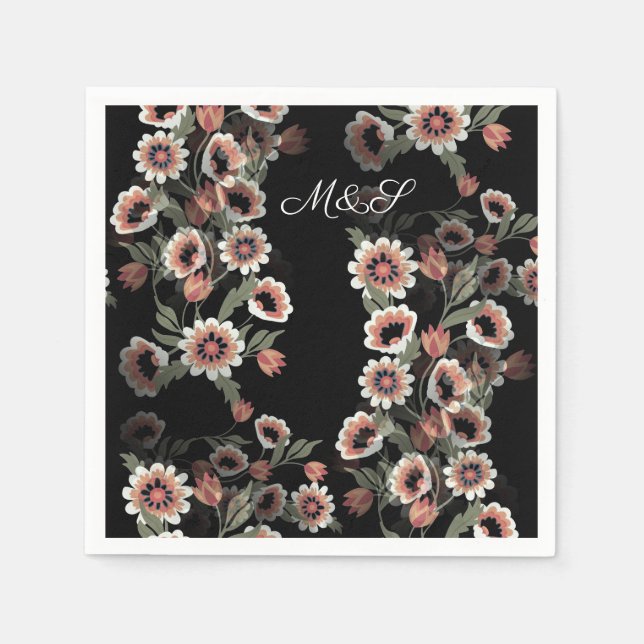 Barock Inspiriert Botanische Weichpinke und Grüntö Serviette (Vorderseite)