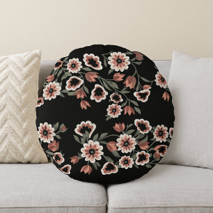 Barock inspiriertes botanisches Soft-Pink und Grün Rundes Kissen