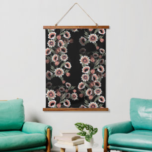 Barock inspiriertes botanisches Soft-Pink und Grün Wandteppich Mit Holzrahmen