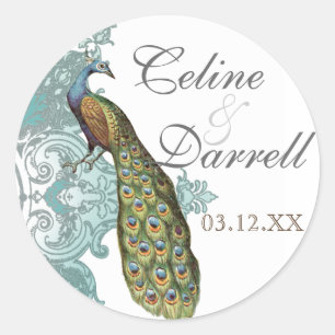 Barock Peacock Wedding Sticker oder Siegel - Blau