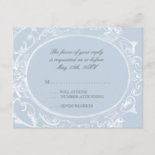 Barock-Pfau-RSVP-Antwortkarte - Blau RSVP Karte