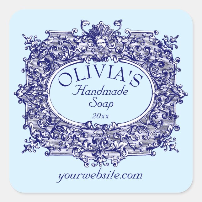 Barock-Rokoko-Cartouche-Seifenkennzeichnung Quadratischer Aufkleber (Vorderseite)