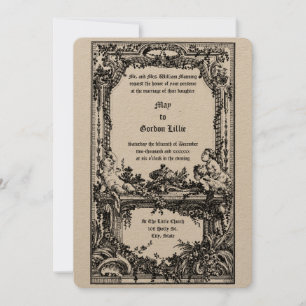 Barock-Rokokó-Cherubim-Blumen-Hochzeitsaltar-Rahme Einladung